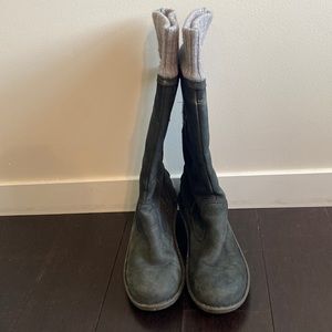 Ugg Black Tall Boot with gray sweater knit detail